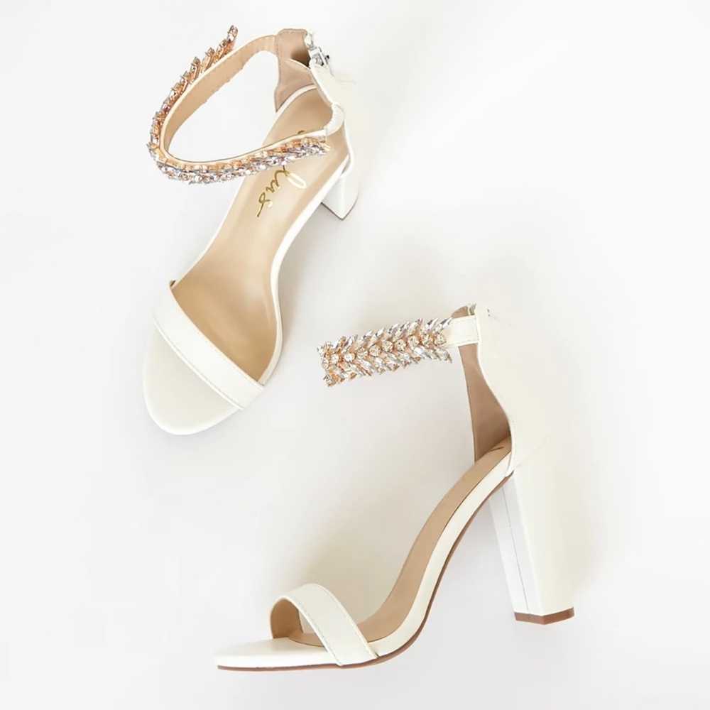 Lulu’s White Ankle Strap Heels